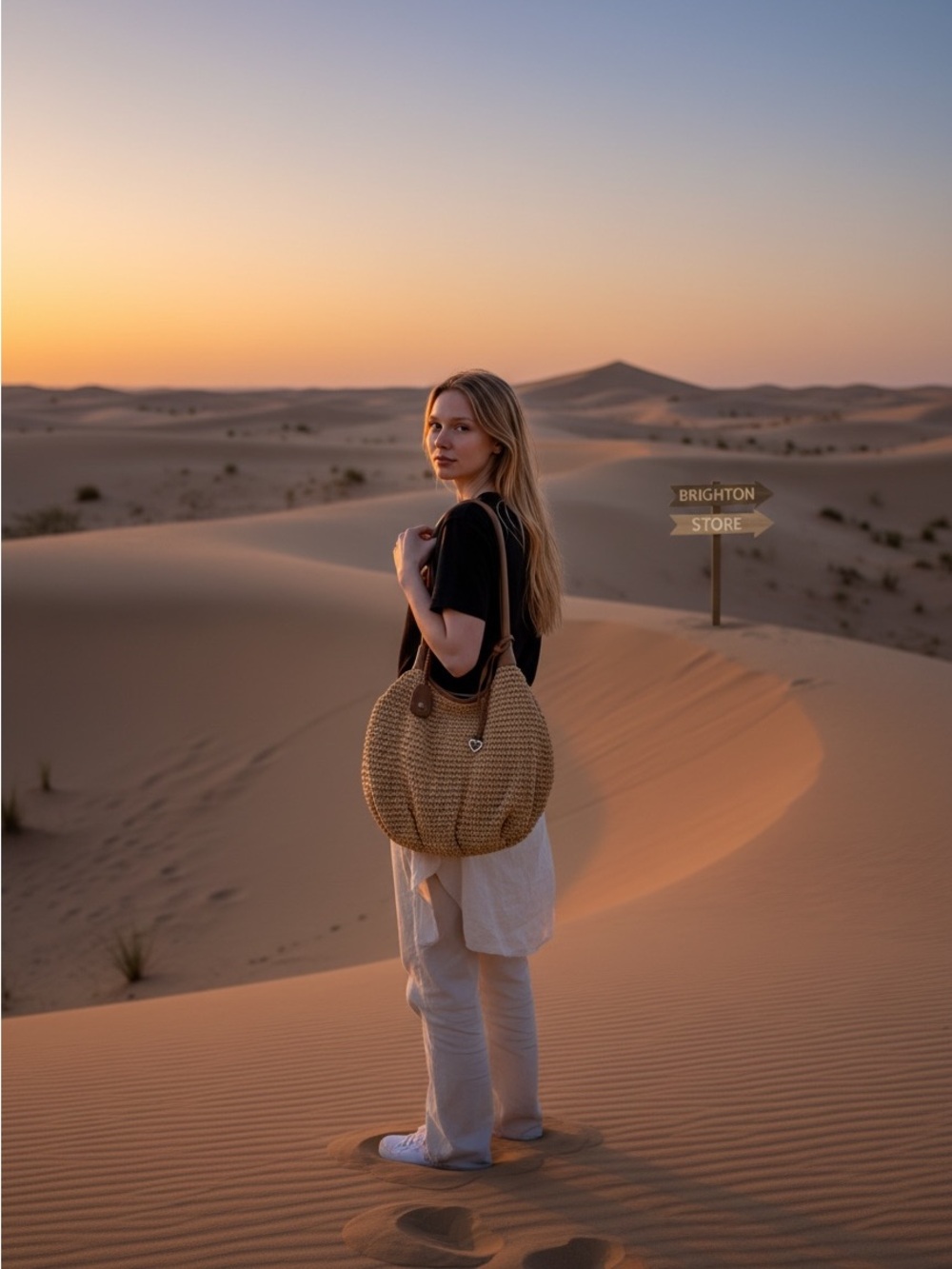 Brighton woven straw bag with leather handles